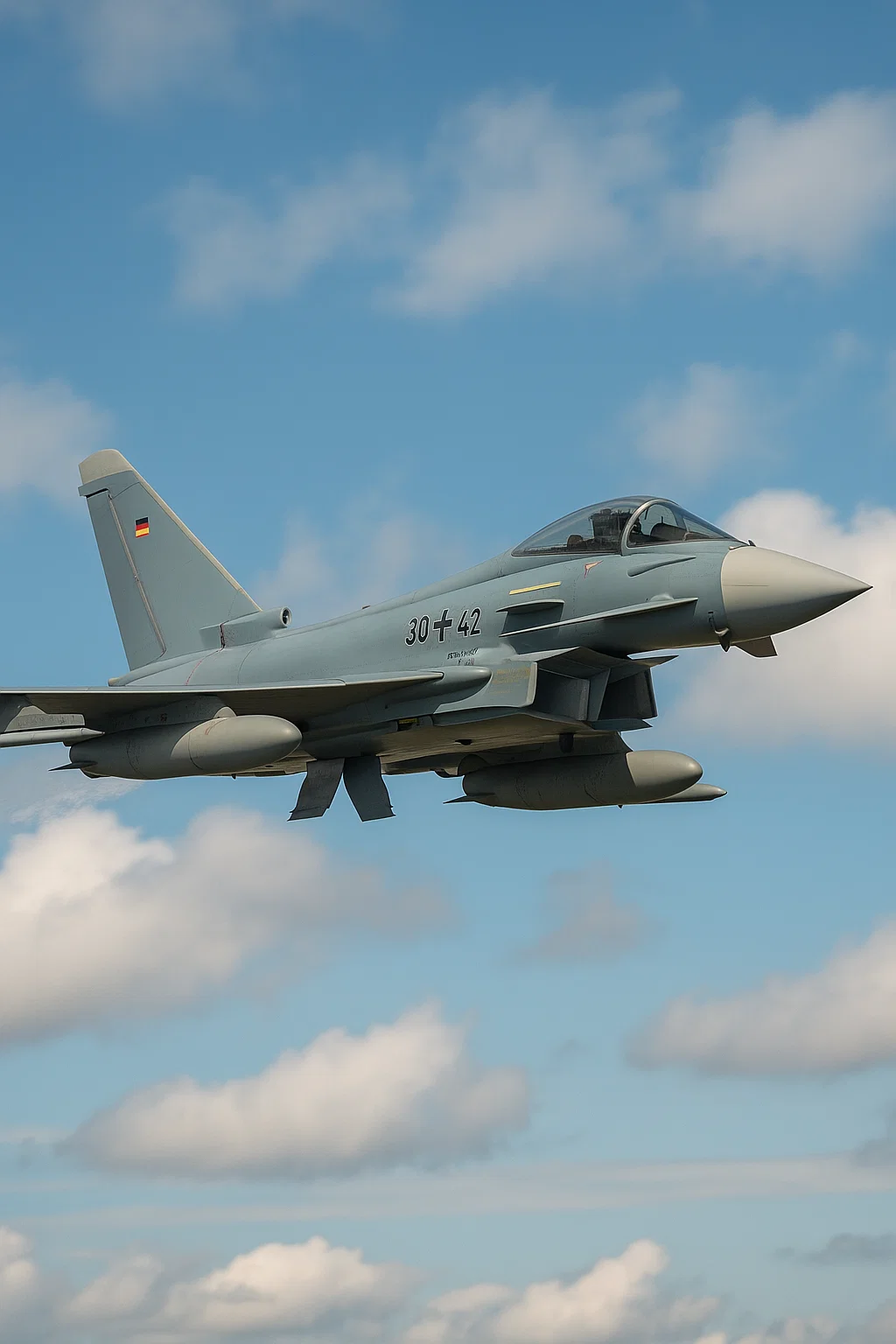 Moderner Eurofighter-Kampfjet der Bundeswehr im Flug – Symbol für neue Milliardeninvestitionen in die Luftwaffe
