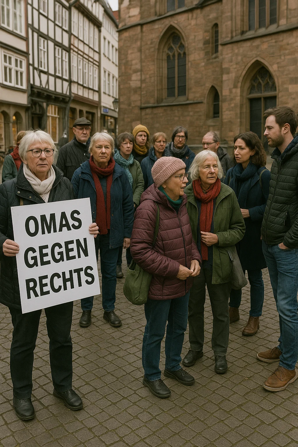 Mitglieder der Initiative Omas gegen Rechts demonstrieren in Göttingen mit Banner „AfD-Verbot jetzt!“