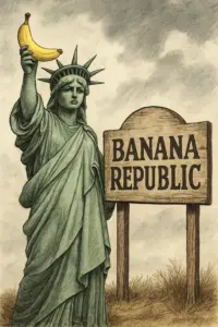 Entwurf einer US-Dollar-Münze mit Donald Trumps Gesicht auf beiden Seiten – Symbol für Selbstinszenierung und Kritik an einer „Bananenrepublik“.