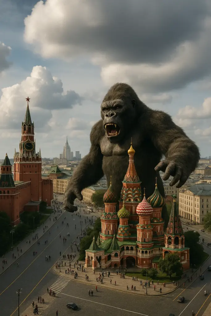 Der Kreml in Moskau beleuchtet bei Nacht – Symbol für Russland als Supermacht
