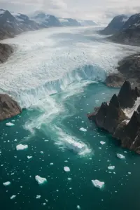 Satellitenaufnahme von schmelzenden Eisschilden in Grönland – Symbolbild für den globalen Meeresspiegelanstieg.