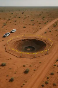 Geheimnisvoller Krater im australischen Outback – Ermittler untersuchen ein unbekanntes Objekt.