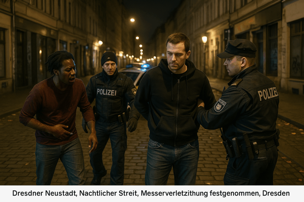 🚨 Nächtlicher Streit in Dresdner Neustadt endet mit Messerverletzung – 34-Jähriger festgenommen