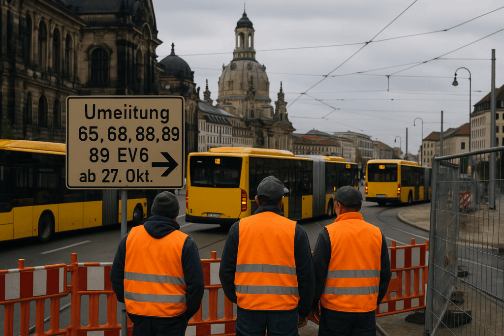 🚧 Ab 27. Oktober: Dresdner Buslinien 65, 68, 88, 89 und EV6 auf Umleitung