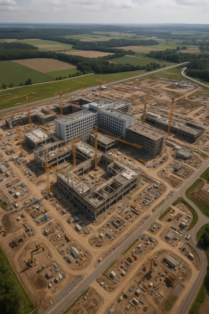 Baustelle des neuen US-Militärkrankenhauses bei Ramstein in Weilerbach – größtes seiner Art in Europa.