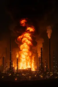 Raffinerie in Flammen – Symbolbild für Europas Energieabhängigkeit