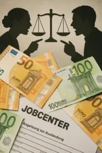 Euro-Scheine auf einem Formular des Jobcenters – Symbolbild für Sozialleistungen in Deutschland