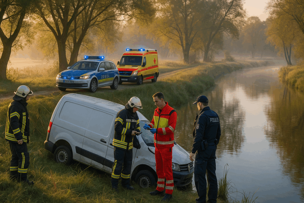 🚨 Frühmorgens bei Rietschen: Transporter stürzt in Weißen Schöps – Drogentest positiv