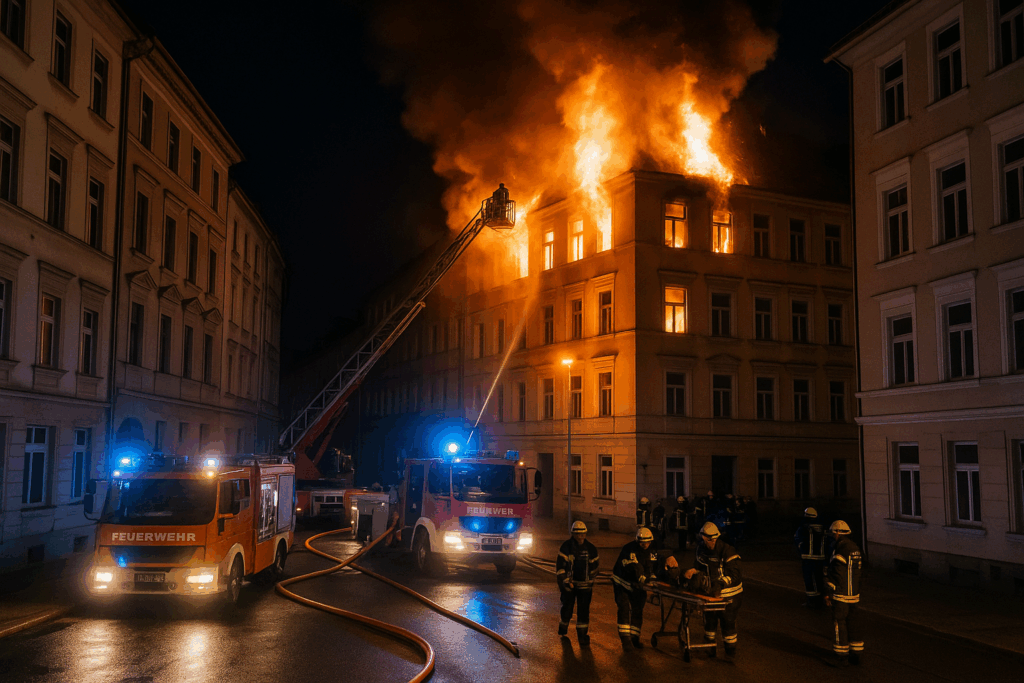 🔥 Wohnhausbrand in Görlitz: Fünf Verletzte, Haus evakuiert und vorerst unbewohnbar