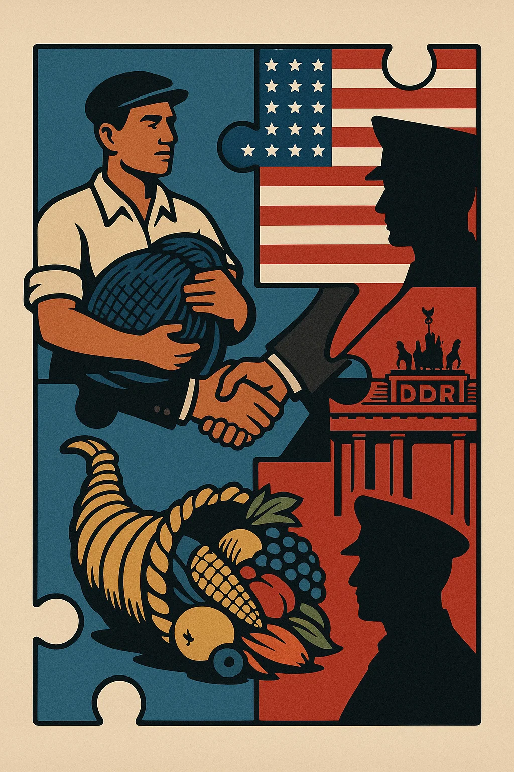 Symbolbild zu politischen Geschichtsmythen in Deutschland, mit Fokus auf Gastarbeiterlegenden, Marshallplan und DDR-Narrativen