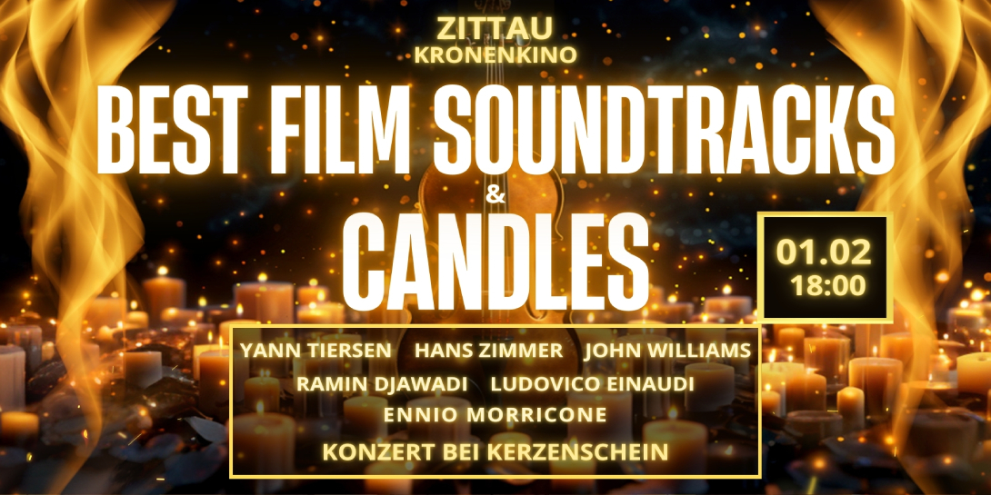 Filmmusik-Konzert „Best Film Soundtracks & Candles“ mit Klavier und Cello im Schein tausender Kerzen