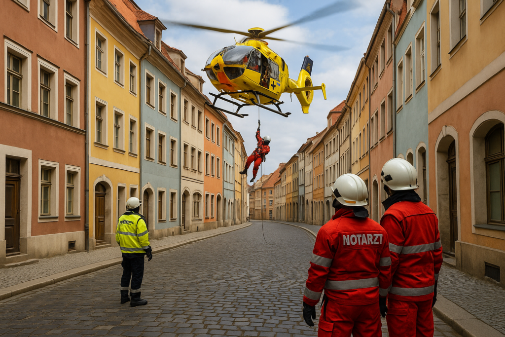 🚁 Notarzt per Seil über Zittaus Altstadt: Spezialeinsatz wegen fehlenden Landeplatzes