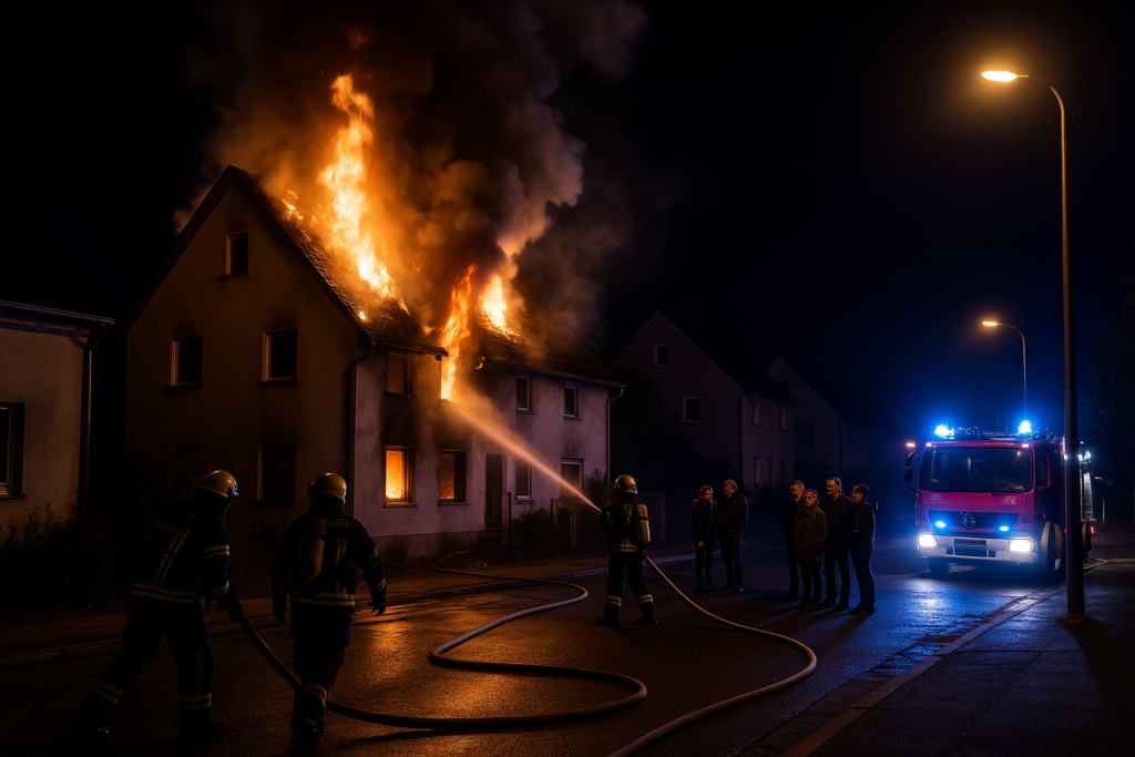 🔥 Nächtlicher Hausbrand in Kleindehsa: Bewohner unverletzt, hoher Sachschaden – Ursache unklar