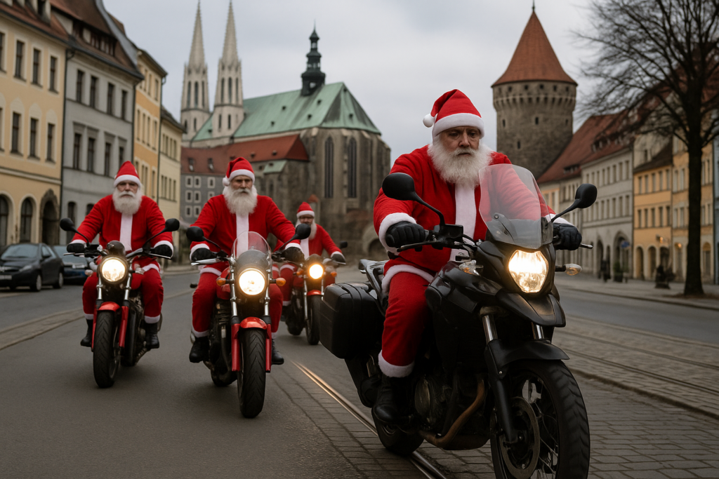 🎅 Festtagsgrüße auf zwei Rädern: Motorrad‑Santas durchqueren Görlitz