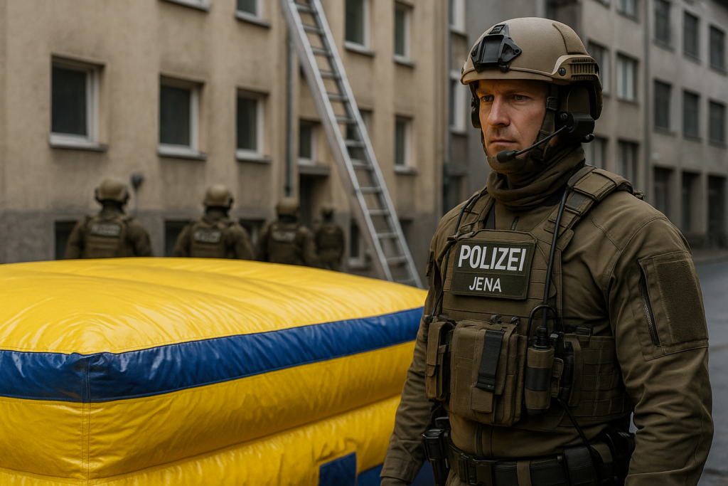 🚨 Jena: Spezialkräfte beenden stundenlangen Einsatz – Mann springt auf Rettungskissen