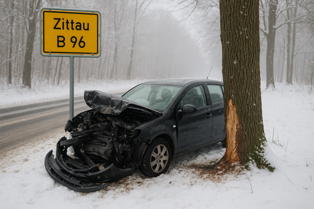 🌨️ Winterglätte auf der B96: 22-Jähriger kollidiert bei Zittau mit Baum