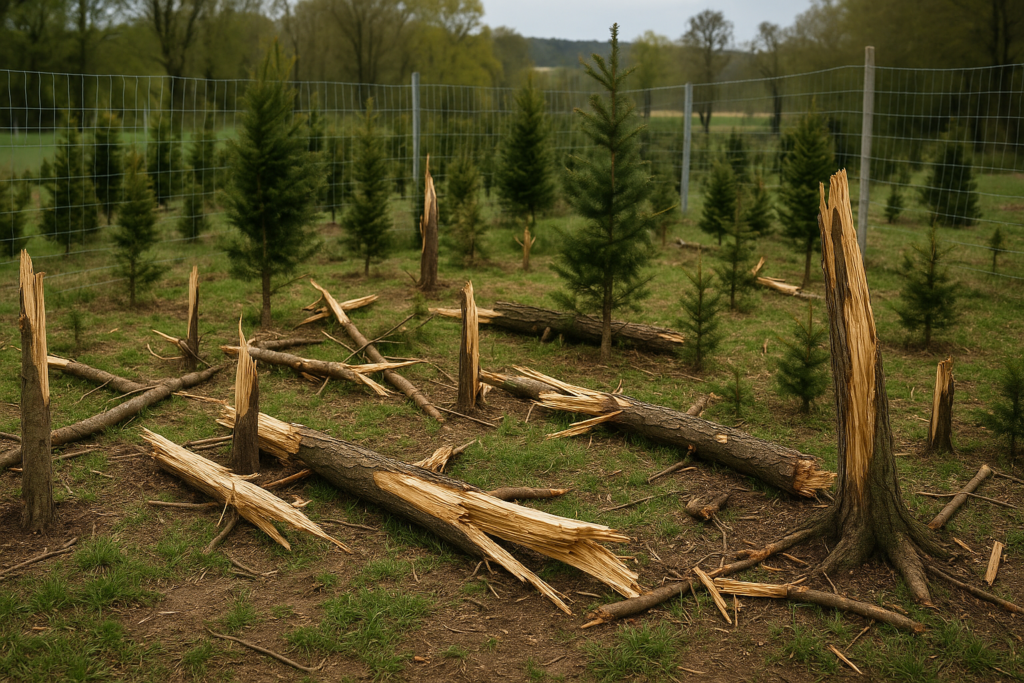 🌲 Vandalismus auf Privatgelände: Baumplantage in Löbau massiv beschädigt