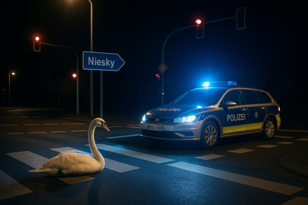 🦢 Stur auf der B115: Schwan blockiert Kreuzung in Niesky und beschäftigt Polizei bis Mitternacht