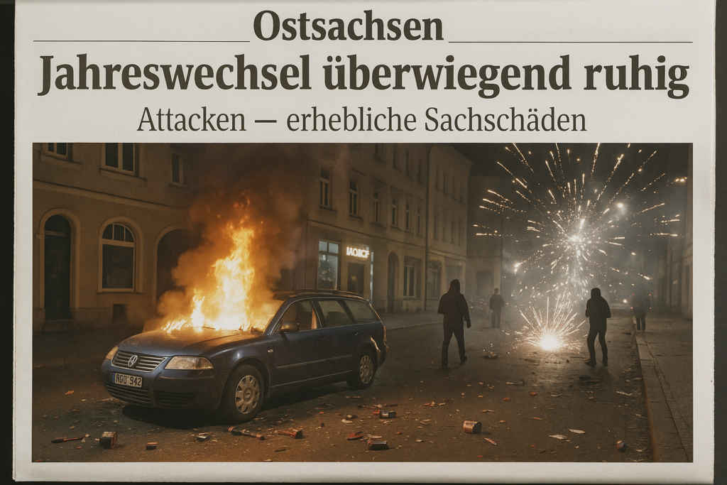 🎆 Ostsachsen zum Jahreswechsel: überwiegend ruhig, doch Attacken und erhebliche Sachschäden