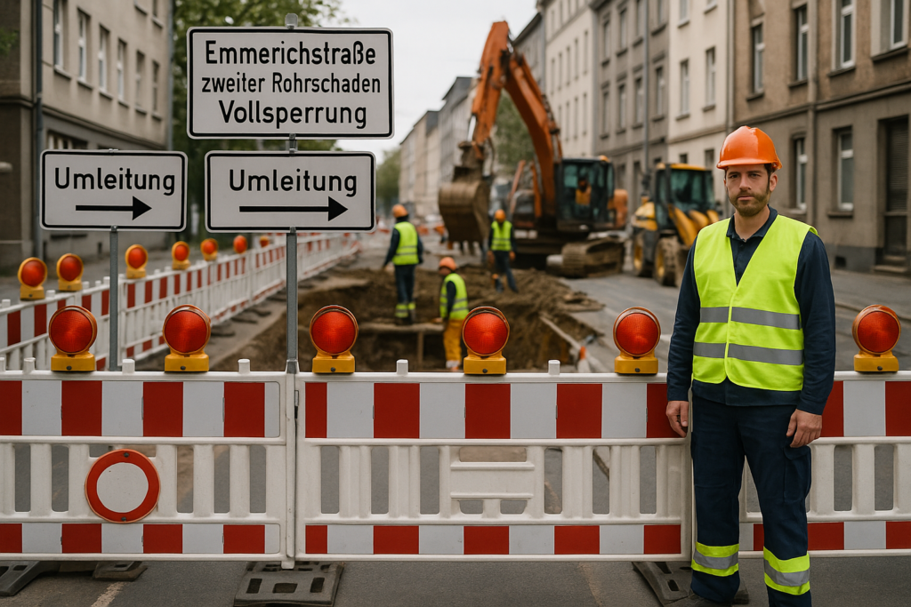 🚧 Zweiter Rohrschaden legt Emmerichstraße lahm – Vollsperrung und Umleitung greifen erneut