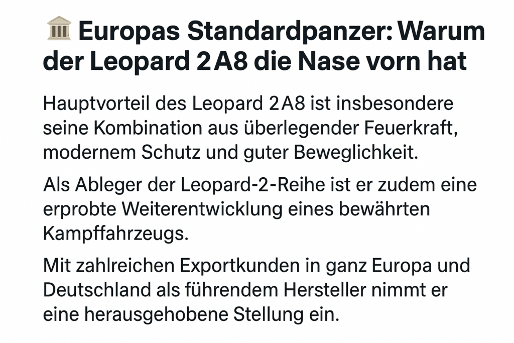 🛡️ Europas Standardpanzer: Warum der Leopard 2A8 die Nase vorn hat