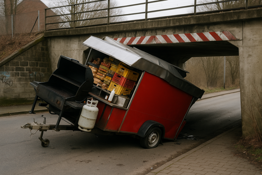 🚧 Adorf: Überladener Grillanhänger kollidiert mit Bahnunterführung – Fahrer kurzzeitig flüchtig