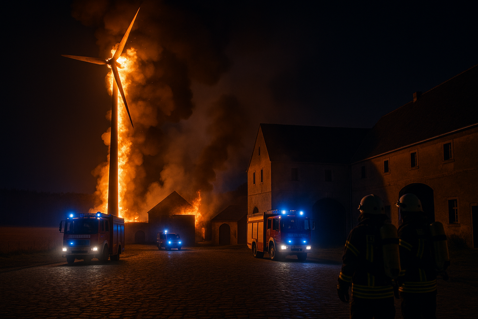 🔥 Nächtliche Doppelbrände in der Oberlausitz: Windkraftanlage bei Crostwitz und leerer Vierseitenhof in Löbau betroffen