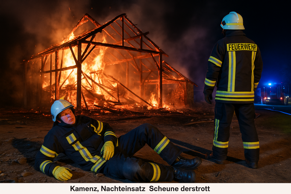 🚒 Nachteinsatz bei Kamenz: Scheune zerstört, ein Feuerwehrmann verletzt
