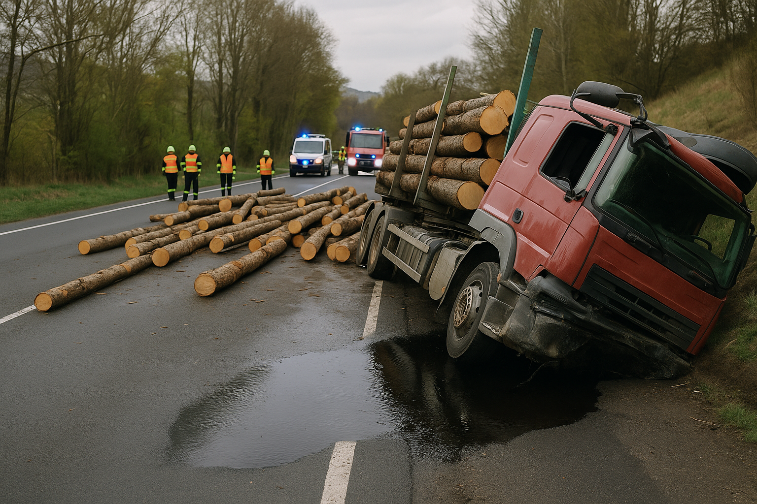 🚚 Umgekippter Holzlaster bei Löbau: Diesel läuft aus, Staatsstraße zeitweise gesperrt