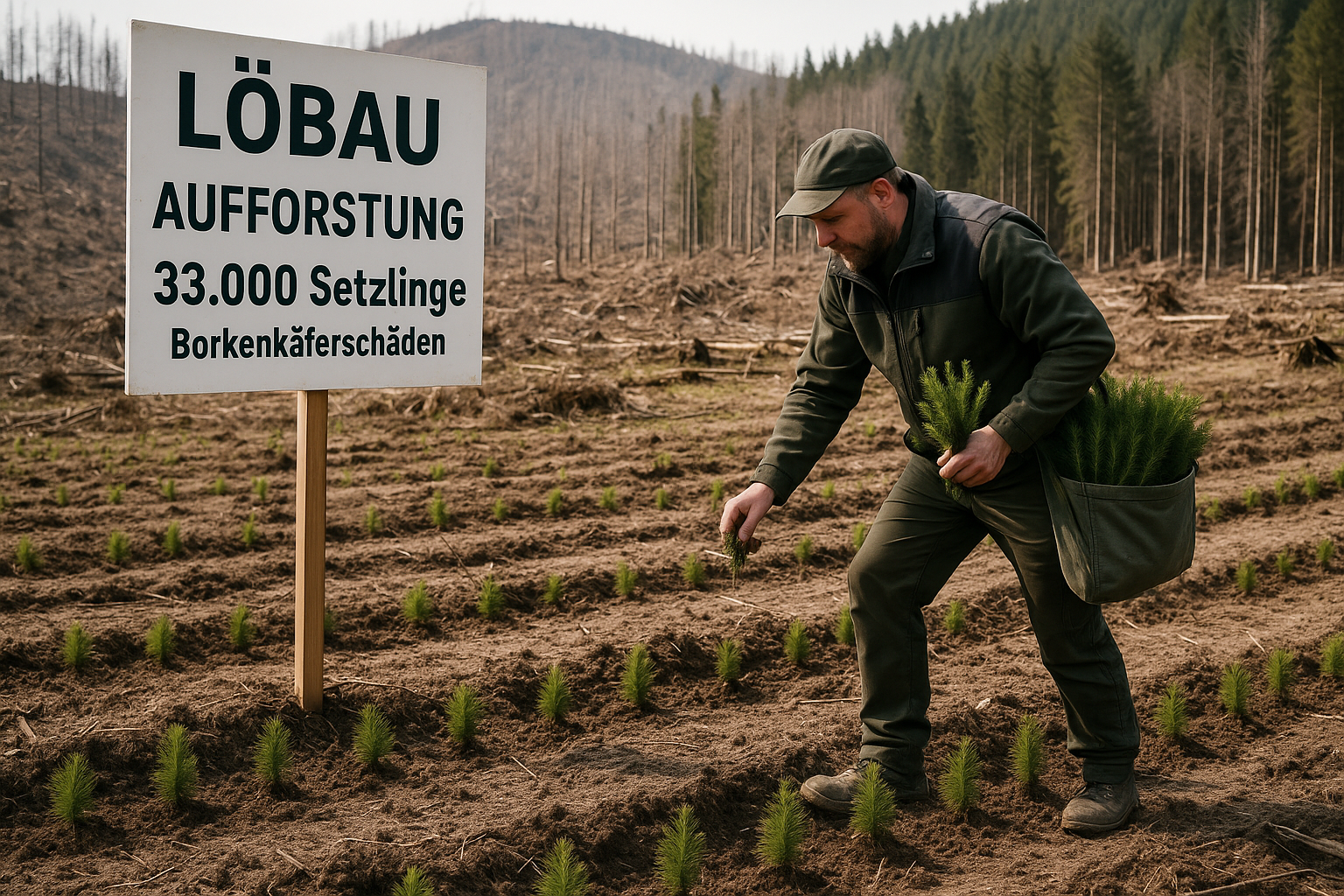 🌲 Aufforstung in Löbau: 33.000 Setzlinge gegen Borkenkäferschäden