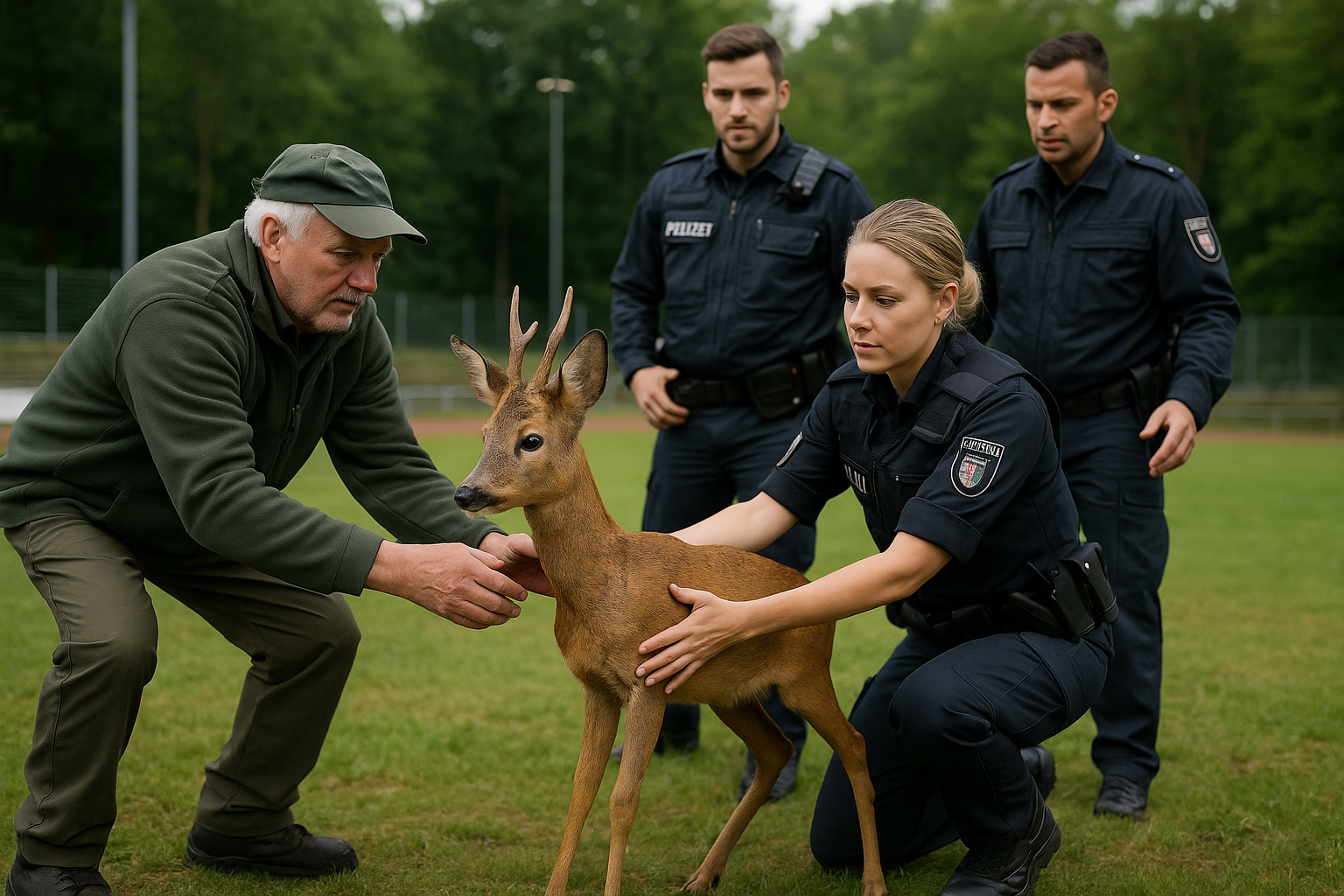 🦌⚽ Rettung im Waldstadion: Platzwart und Polizei befreien jungen Rehbock in Vielau