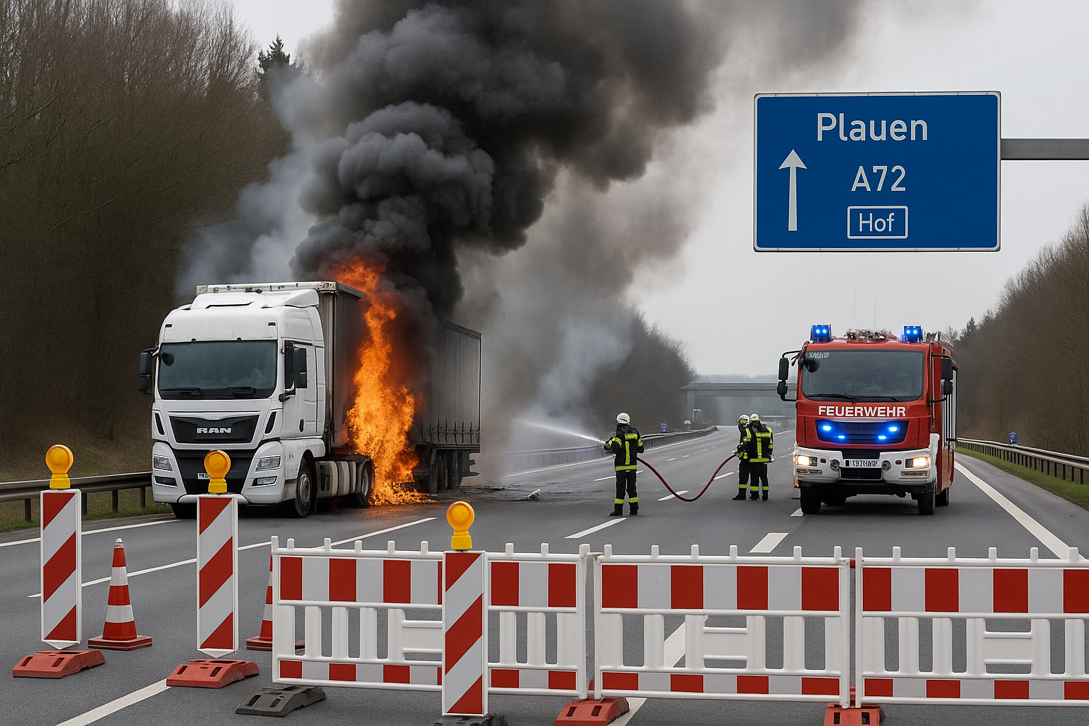 🚒 Brennender Lkw bei Plauen: A72 Richtung Hof stundenlang blockiert