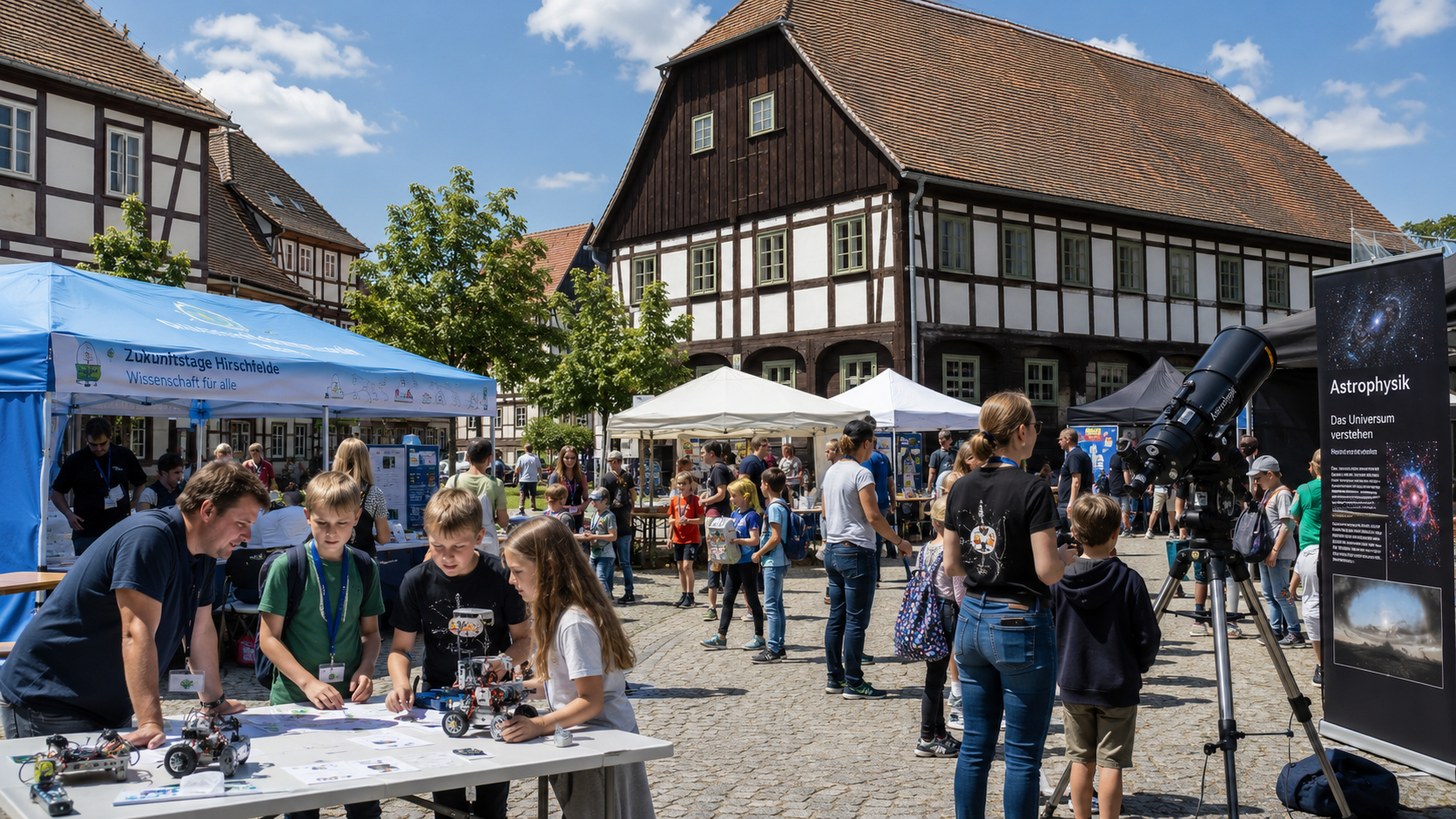 Zukunftstage Hirschfelde mit Robotik, Astrophysik und Mitmachangeboten auf dem Marktplatz