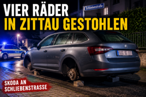 Skoda ohne Räder nach Diebstahl in Zittau an der Schliebenstraße