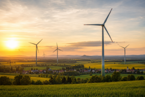 Windräder in einer ländlichen Landschaft im Landkreis Görlitz als Symbol für den Ausbau der Windkraft und die energiepolitische Diskussion im ländlichen Raum