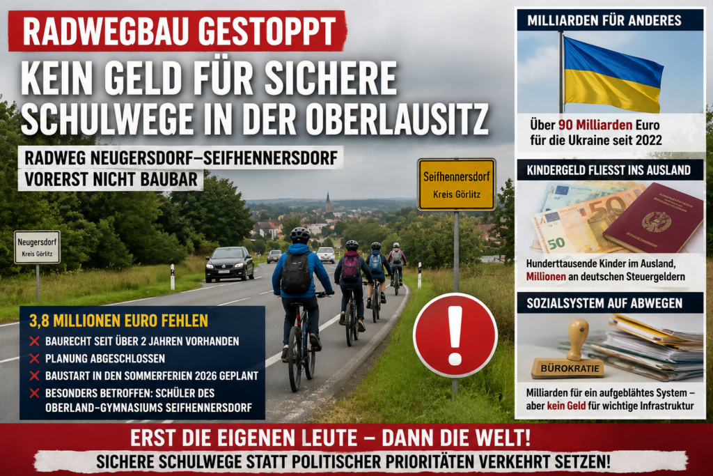 Fehlender Radweg an einer Landstraße zwischen Neugersdorf und Seifhennersdorf
