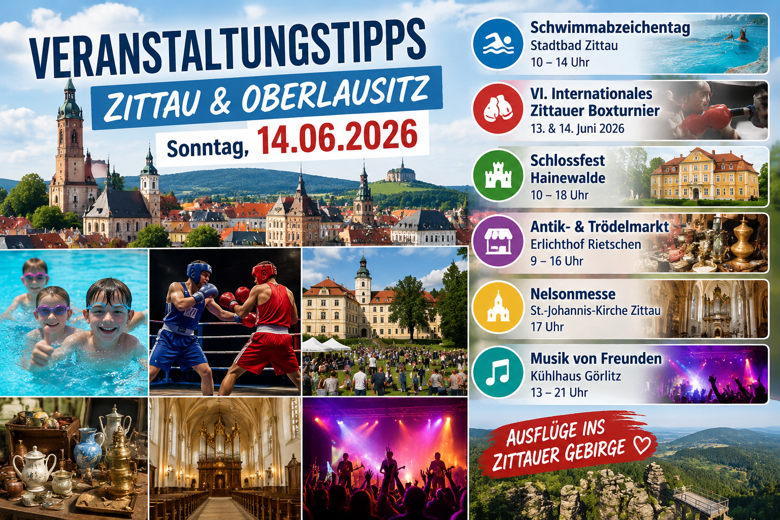 Veranstaltungstipps für Zittau und die Oberlausitz am 14. Juni 2026