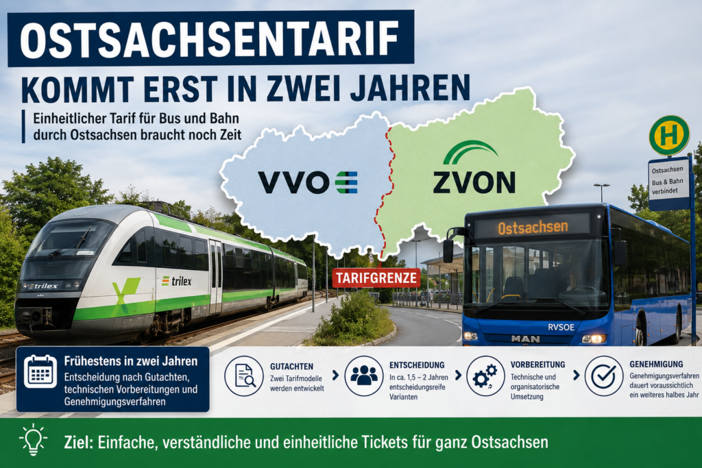 Bus und Bahn in Ostsachsen mit Hinweis auf geplanten Ostsachsentarif