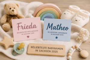 Babydecke mit Namenskarten Frieda und Matheo als beliebteste Babynamen in Sachsen