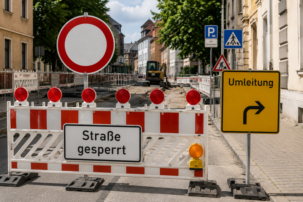 Vollsperrung der Bahnhofstraße in Zittau wegen Asphaltarbeiten am Bahnhof