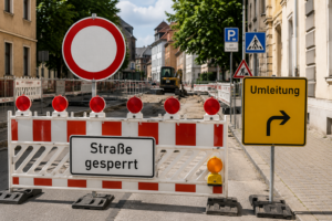 Vollsperrung der Bahnhofstraße in Zittau wegen Asphaltarbeiten am Bahnhof