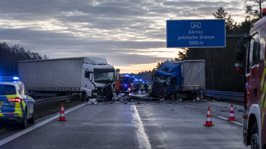 Lkw-Unfall auf der A4 bei Görlitz mit Vollsperrung in Richtung Dresden