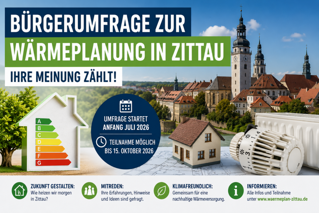 Bürgerumfrage zur kommunalen Wärmeplanung in Zittau startet Anfang Juli 2026
