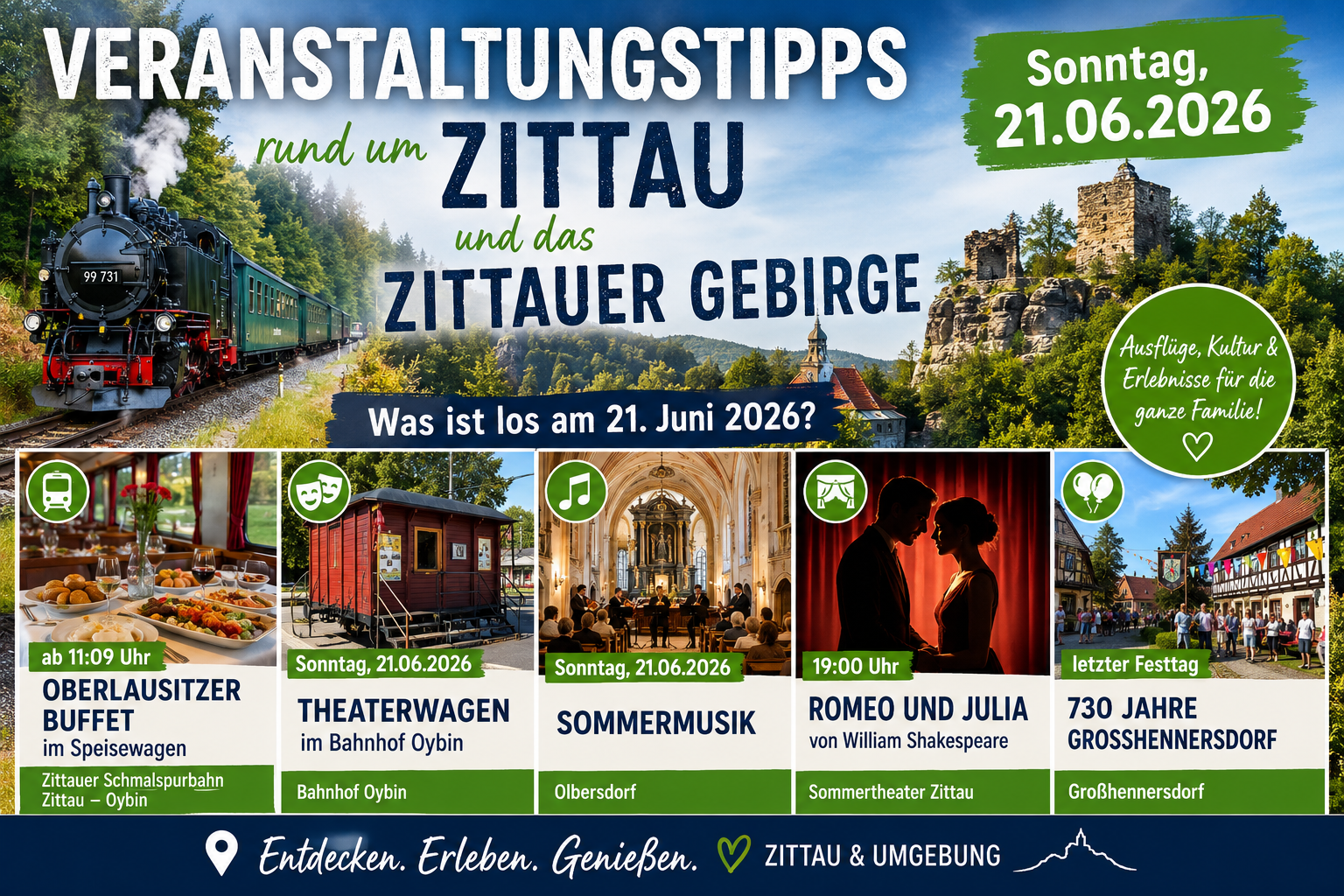 Veranstaltungstipps für Zittau und das Zittauer Gebirge am 21. Juni 2026