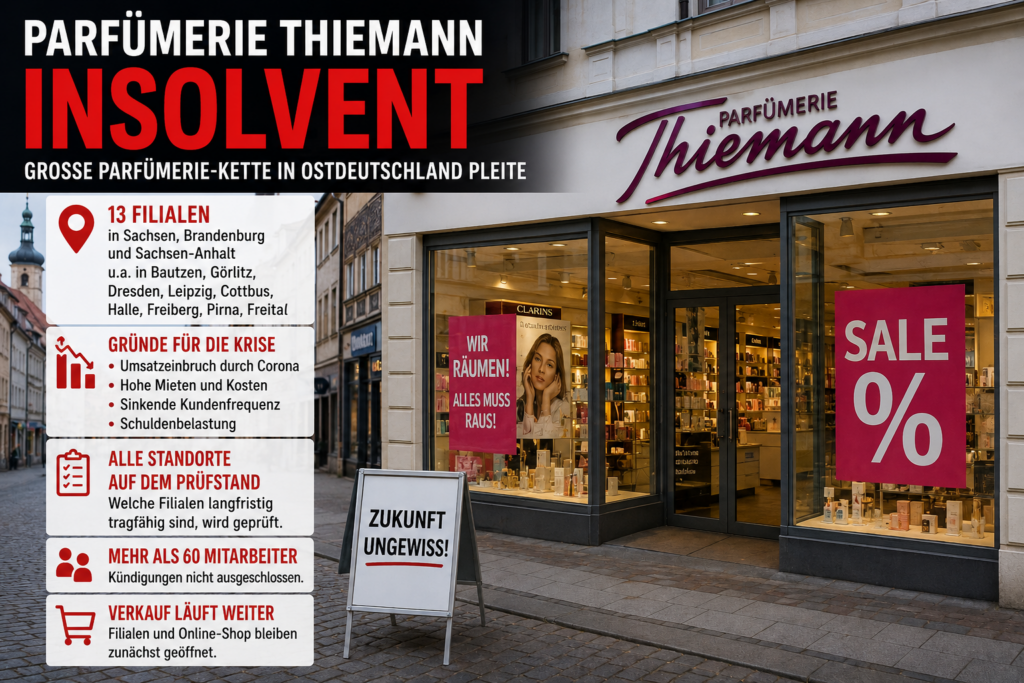 Geschlossene Parfümerie-Filiale in einer ostdeutschen Innenstadt