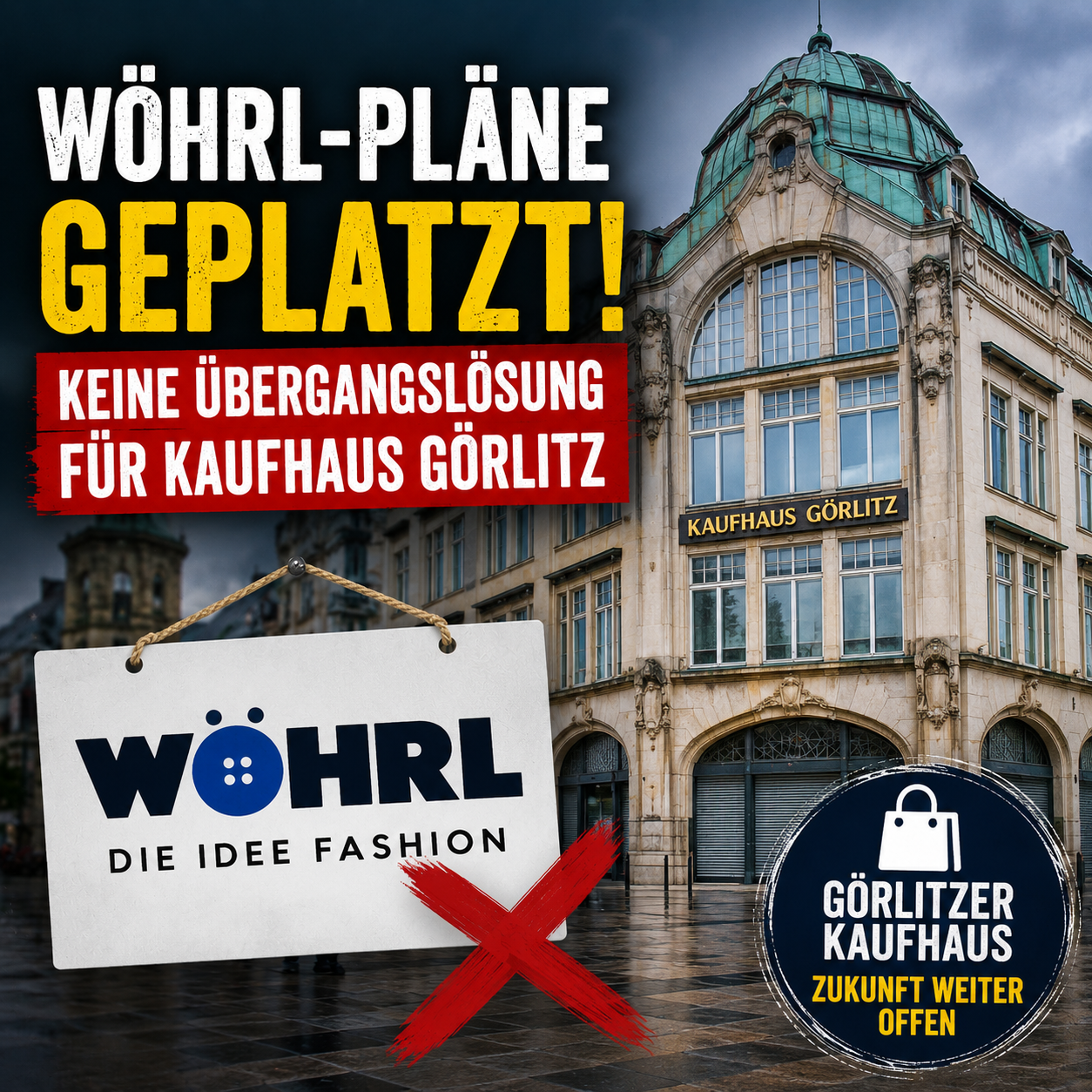 Symbolbild zum Görlitzer Kaufhaus mit geplatzten Wöhrl-Plänen und offener Zukunft des Jugendstilkaufhauses.
