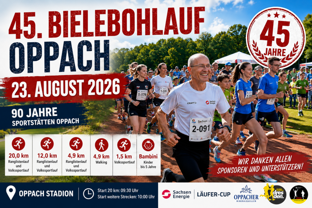 Plakat zum 45. Bielebohlauf 2026 im Oppacher Stadion