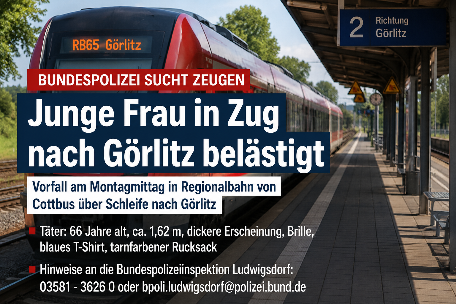 Bundespolizei sucht Zeugen nach Belästigung einer jungen Frau im Zug nach Görlitz