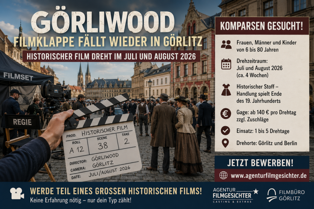 Historischer Filmdreh in Görlitz mit Komparsen und Filmklappe