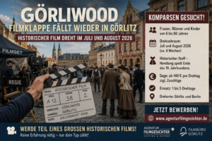 Historischer Filmdreh in Görlitz mit Komparsen und Filmklappe
